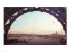 London seen through an arch of Westminster Bridge