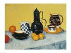 Still Life with Blue Enamel Coffeepot, Earthenware and Fruit