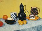 Still Life with Blue Enamel Coffeepot, Earthenware and Fruit