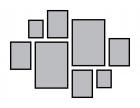 9. Kompozícia rámov - 2x čierny obdĺžnikový rám, 52x73 cm, 4x čierny obdĺžnikový rám, 33x44cm, 2x čierny obdĺžnikový ram, 24x29 cm 185x136 cm