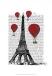 Eiffel Tower and Red Hot Air Balloons