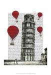 Tower of Pisa and Red Hot Air Balloons