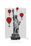 Statue Of Liberty and Red Hot Air Balloons