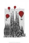 Sagrada Familia and Red Hot Air Balloons