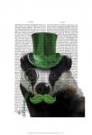 Badger with Green Top Hat and Moustache