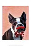 Boston Terrier Portrait with Red Bow Tie and Moustache