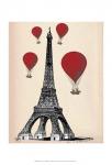 Eiffel Tower and Red Hot Air Balloons