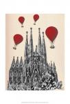 Sagrada Familia and Red Hot Air Balloons