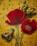 Red Poppies With Yellow Butterflies