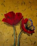Red Poppies With Yellow Butterfly