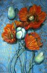 Orange Poppies on Blue