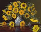 Sunflowers in Blue and White Vase