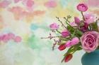 Pink Flowers and Watercolor Painting