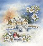 Bird Flowers and Winter Village