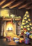 Gift Bear and Christmas By The Fireplace