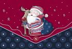 Santa And Rudolph's Blue Polkadot Hug