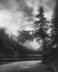 Mountains And Clouded Sky Behind Trees