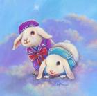 Two Lop Eared Bunnies Mouse and Two Bunnies in Clouds I