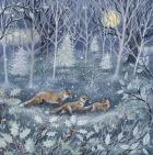 Foxes in a Snowy Woodland