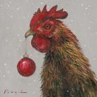 Rooster with Red Xmas Ball