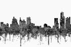 Detroit Michigan Skyline - Cartoon B&W