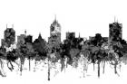 Fresno California Skyline - Cartoon B&W