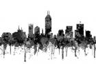 Indiana Indianapolis Skyline -Cartoon B&W