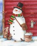 Red Barn Snowman with Friends