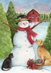Snowman Farm With Dog And Cat