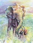 Mother & Baby Elephant Rainbow Colors