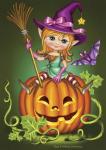 Witch with a Broom on a Pumpkin