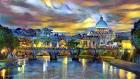 Vatican City Saint Peter Basilica and bridge by night