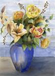 Yellow Roses in Blue Vase
