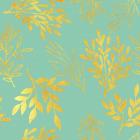 Golden Leaves Pattern Aquamarine