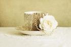 Antique Cup and Saucer with White Flower and Pearls