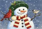 Snowman With Cardinal And Chickadee