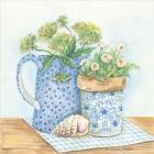 Blue and White Pottery with Flowers I