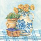 Blue and White Pottery with Flowers II
