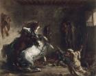 Arab Horses Fighting in a Stable, 1860