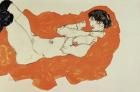 Reclining Female Nude On Red Drape, 1914