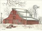 Winter Barn with Pickup Truck