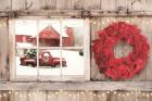 Poinsettia Wreath Window View