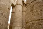 Hieroglyphic covered columns in hypostyle hall, Karnak Temple, East Bank, Luxor, Egypt