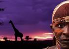 Maasai Warrior with Sunset on the Serengeti, Kenya