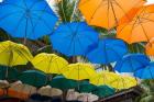 Mauritius, Port Louis, Caudan Waterfront Area With Colorful Umbrella Covering