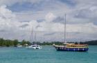 Indian Ocean, Seychelles, Praslin, Sailboats