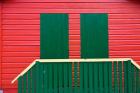 Red and Green wooden cottages, Muizenberg Resort, Cape Town, South Africa