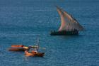 Zanzibar, Tanzania. Dhow in Harbor, Lateen Sail.