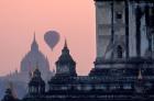 Hot Air balloon over the temple complex of Pagan at dawn, Burma