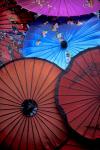 Souvenir parasols for sale at a market, Rangoon, Burma